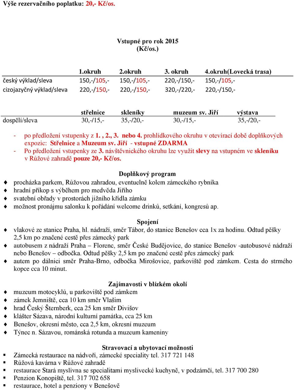 Jiří výstava dospělí/sleva 30,-/15,- 35,-/20,- 30,-/15,- 35,-/20,- - po předložení vstupenky z 1., 2., 3. nebo 4. prohlídkového okruhu v otevírací době doplňkových expozic: Střelnice a Muzeum sv.