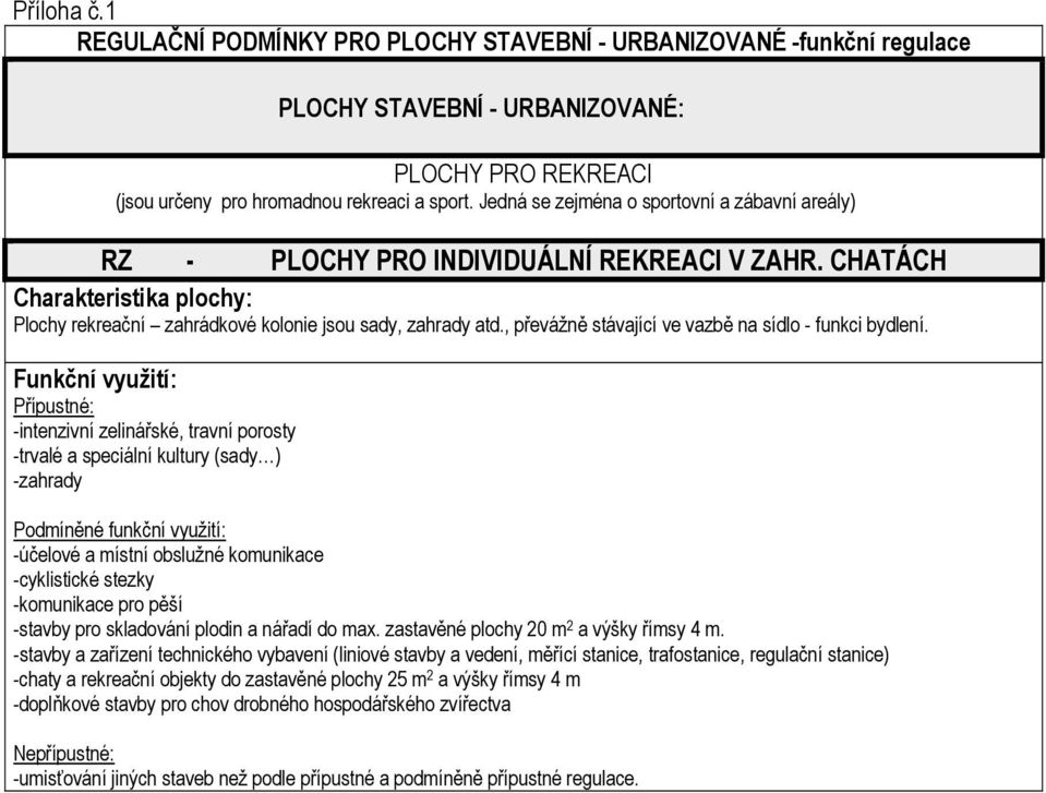 -intenzivní zelinářské, travní porosty -trvalé a speciální kultury (sady ) -zahrady -účelové a místní obslužné komunikace -cyklistické stezky -komunikace pro pěší -stavby pro skladování plodin a