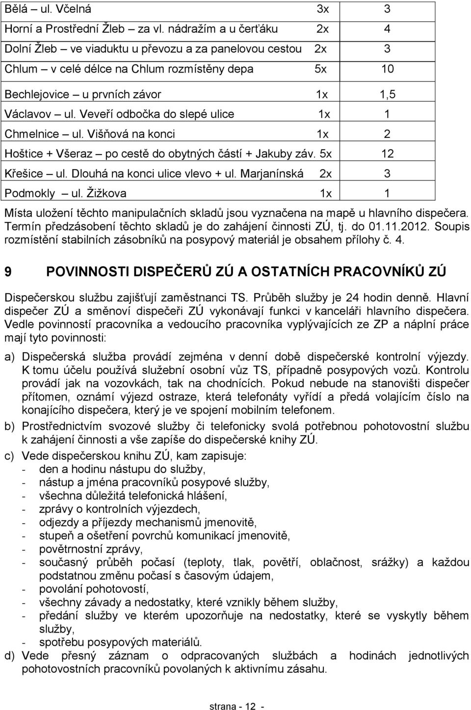 Veveří odbočka do slepé ulice 1x 1 Chmelnice ul. Višňová na konci 1x 2 Hoštice + Všeraz po cestě do obytných částí + Jakuby záv. 5x 12 Křešice ul. Dlouhá na konci ulice vlevo + ul.