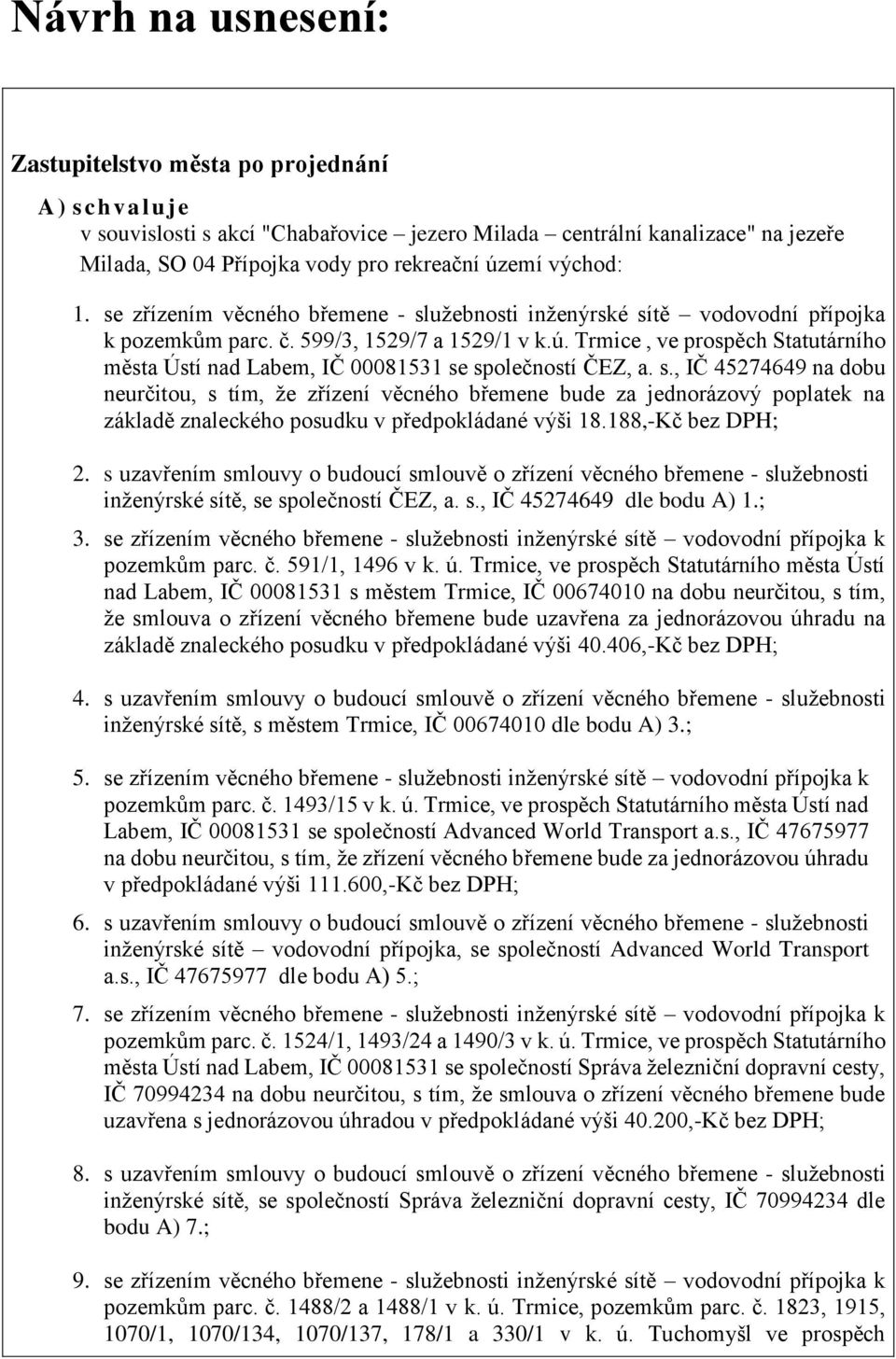 Trmice, ve prospěch Statutárního města Ústí nad Labem, IČ 00081531 se