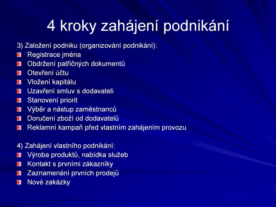 nástup zaměstnanců Doručení zboží od dodavatelů Reklamní kampaň před vlastním zahájením provozu 4) Zahájení