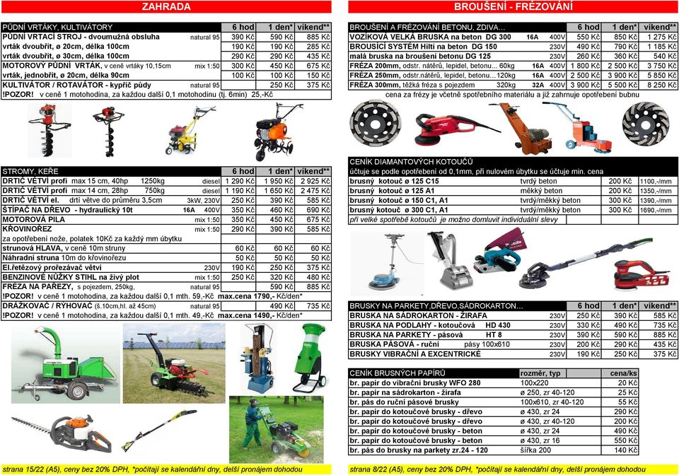 vrták dvoubřit, ø 30cm, délka 100cm 290 Kč 290 Kč 435 Kč malá bruska na broušení betonu DG 125 230V 260 Kč 360 Kč 540 Kč MOTOROVÝ PŮDNÍ VRTÁK, v ceně vrtáky 10,15cm mix 1:50 300 Kč 450 Kč 675 Kč