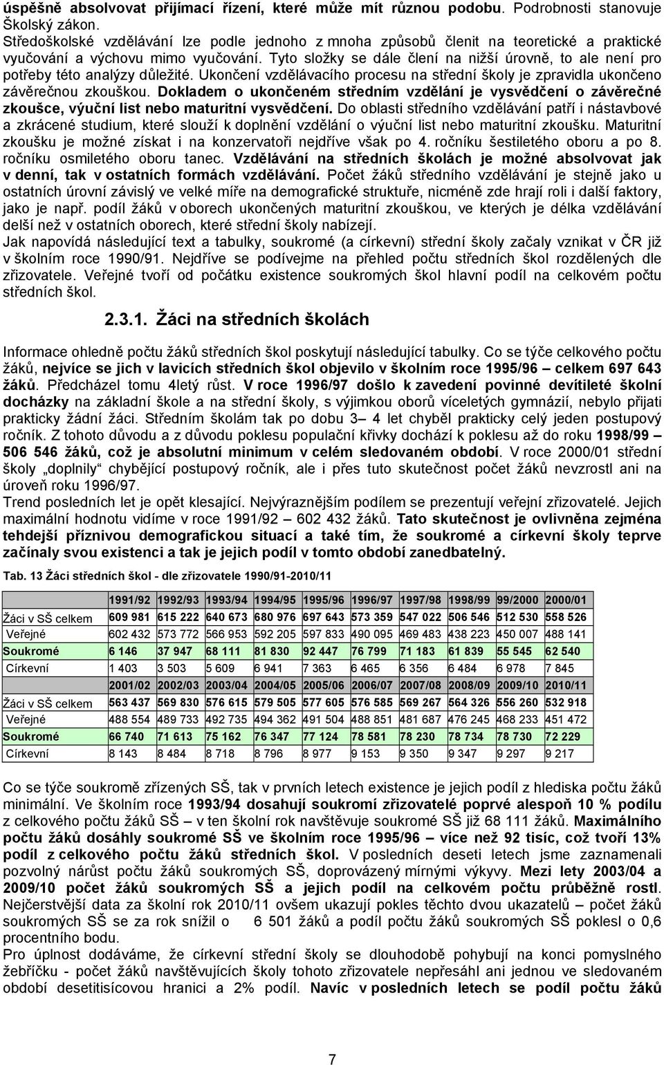 Tyto složky se dále člení na nižší úrovně, to ale není pro potřeby této analýzy důležité. Ukončení vzdělávacího procesu na střední školy je zpravidla ukončeno závěrečnou zkouškou.