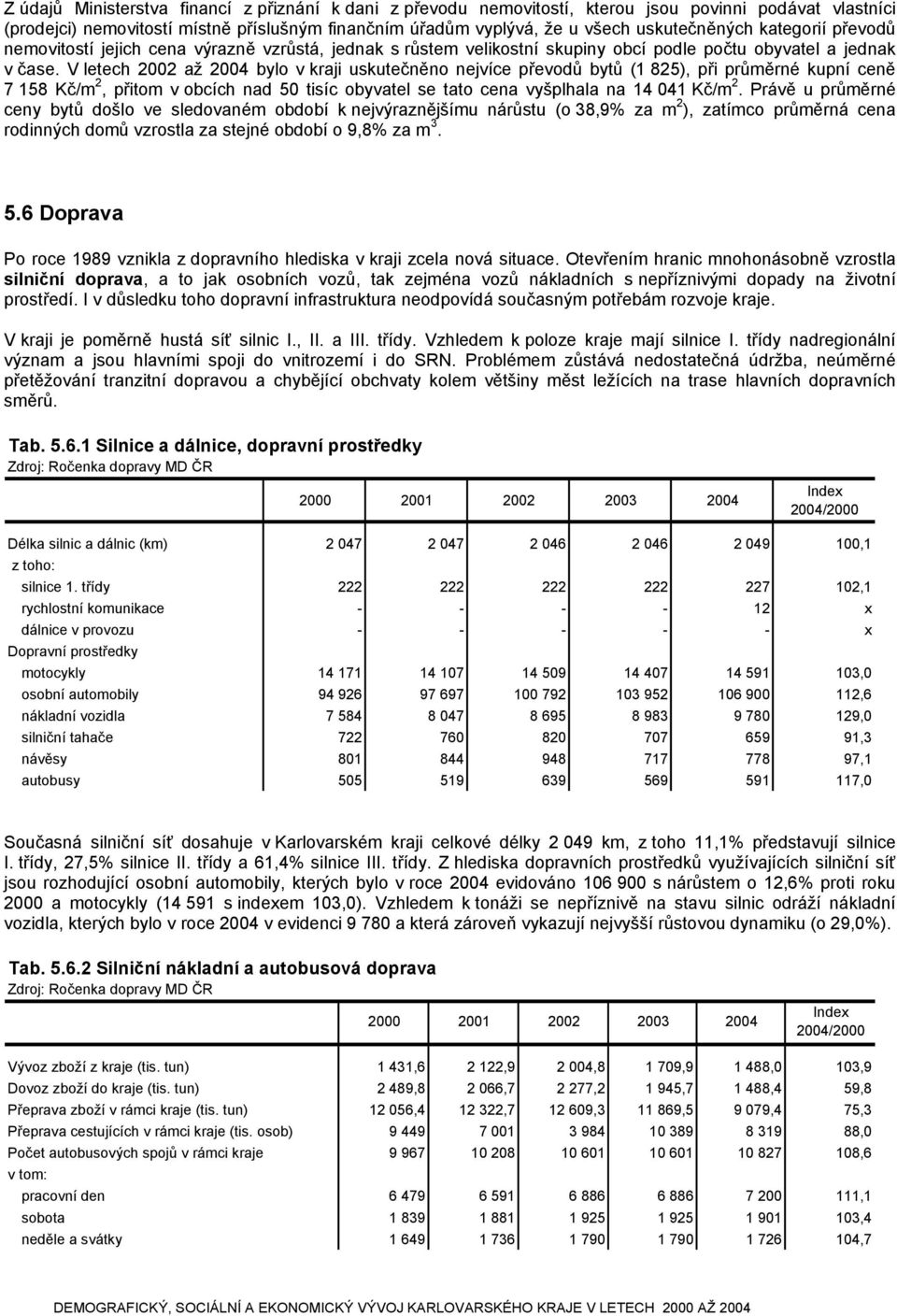 V letech 2002 až 2004 bylo v kraji uskutečněno nejvíce převodů bytů (1 825), při průměrné kupní ceně 7 158 Kč/m 2, přitom v obcích nad 50 tisíc obyvatel se tato cena vyšplhala na 14 041 Kč/m 2.