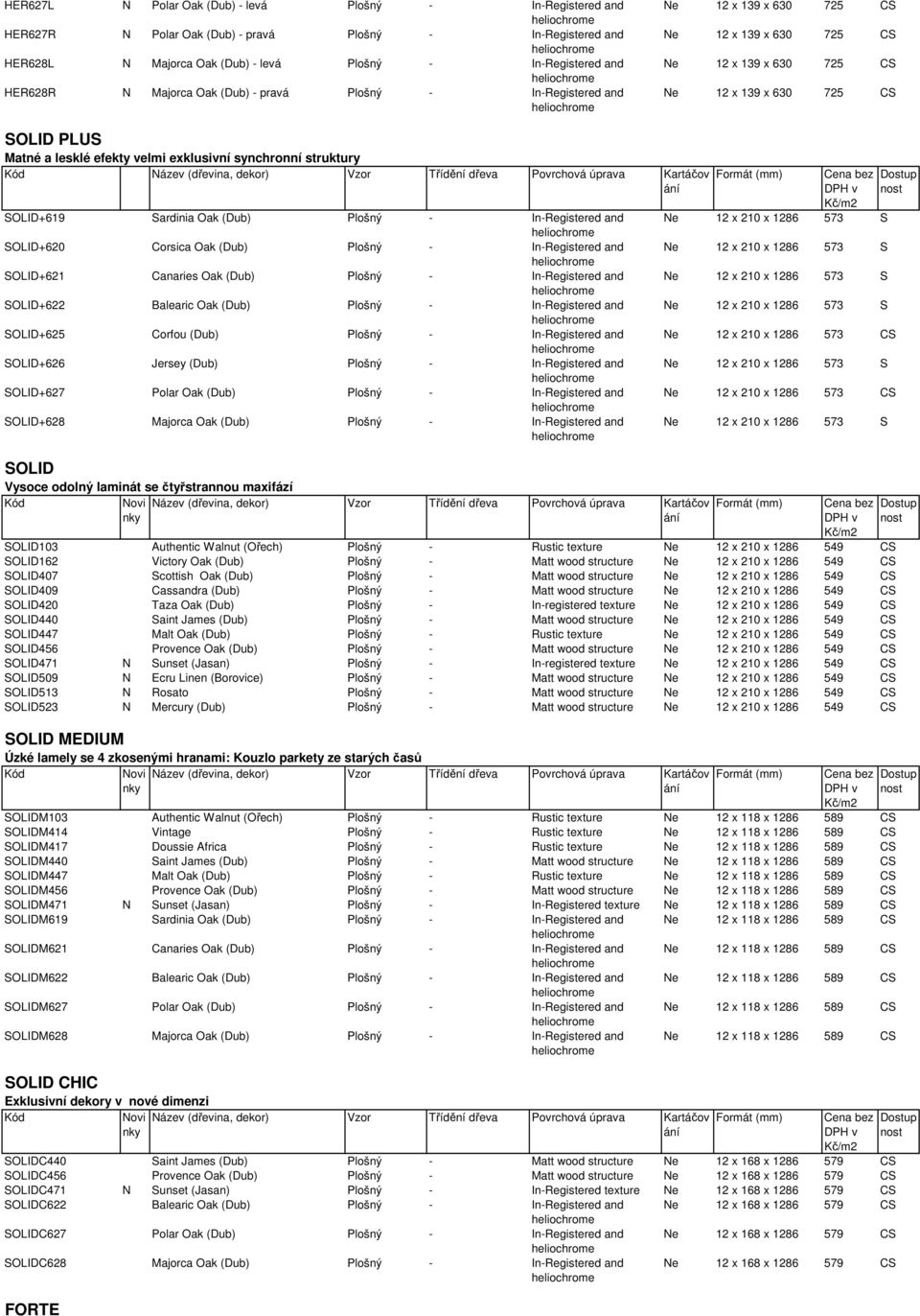 Oak (Dub) Plošný - In-Registered and SOLID+621 Canaries Oak (Dub) Plošný - In-Registered and SOLID+622 Balearic Oak (Dub) Plošný - In-Registered and SOLID+625 Corfou (Dub) Plošný - In-Registered and