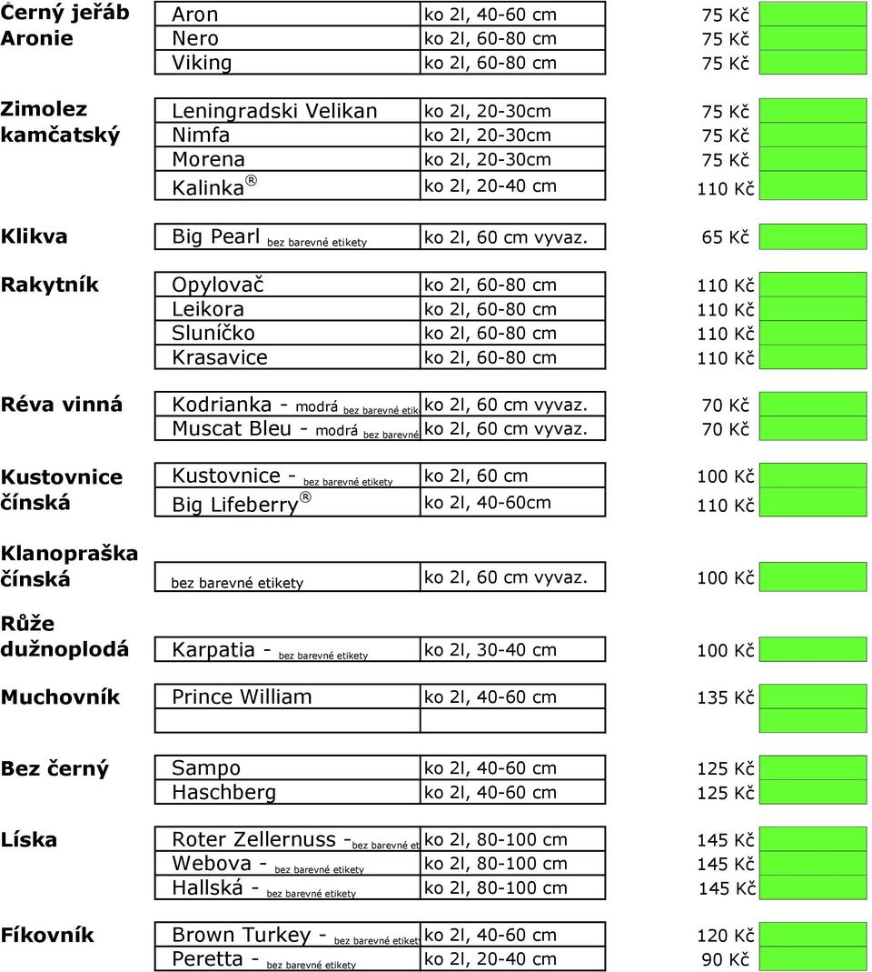 65 Kč Rakytník Opylovač ko 2l, 60-80 cm 110 Kč Leikora ko 2l, 60-80 cm 110 Kč Sluníčko ko 2l, 60-80 cm 110 Kč Krasavice ko 2l, 60-80 cm 110 Kč Réva vinná Kodrianka - modrá bez barevné etikety ko 2l,