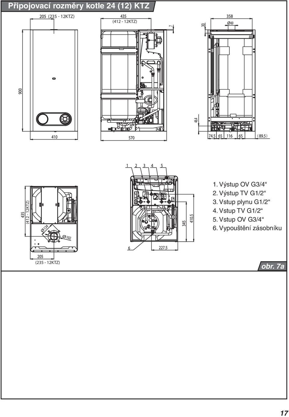 Výstup TV G1/2 3. Vstup plynu G1/2 4.