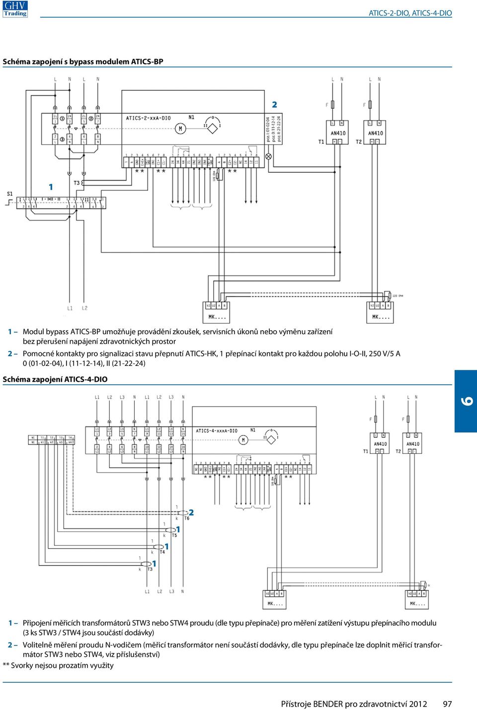 měřicích transformátorů STW3 nebo STW4 proudu (dle typu přepínače) pro měření zatížení výstupu přepínacího modulu (3 ks STW3 / STW4 jsou součástí dodávky) 2 Volitelně měření proudu N-vodičem