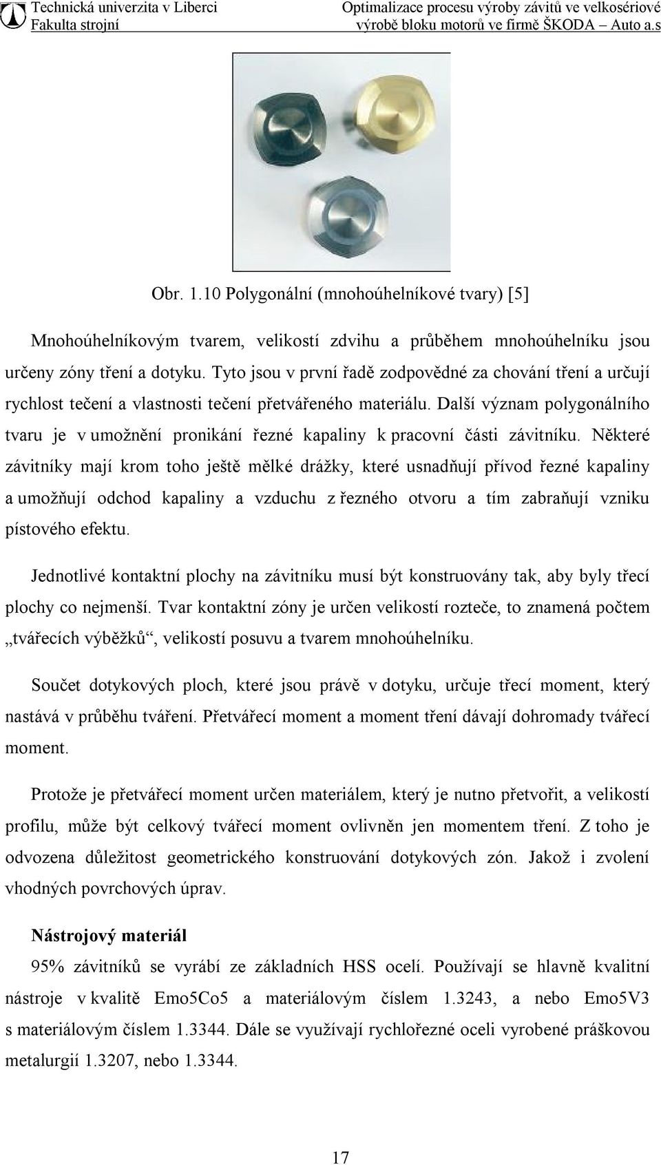 Další význam polygonálního tvaru je v umožnění pronikání řezné kapaliny k pracovní části závitníku.