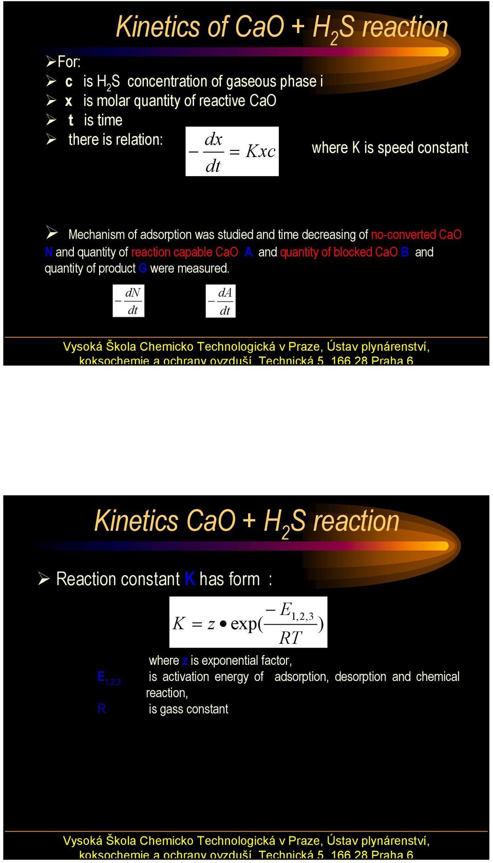 reaction capable CaO A and quantity of blocked CaO B and quantity of product G were measured.