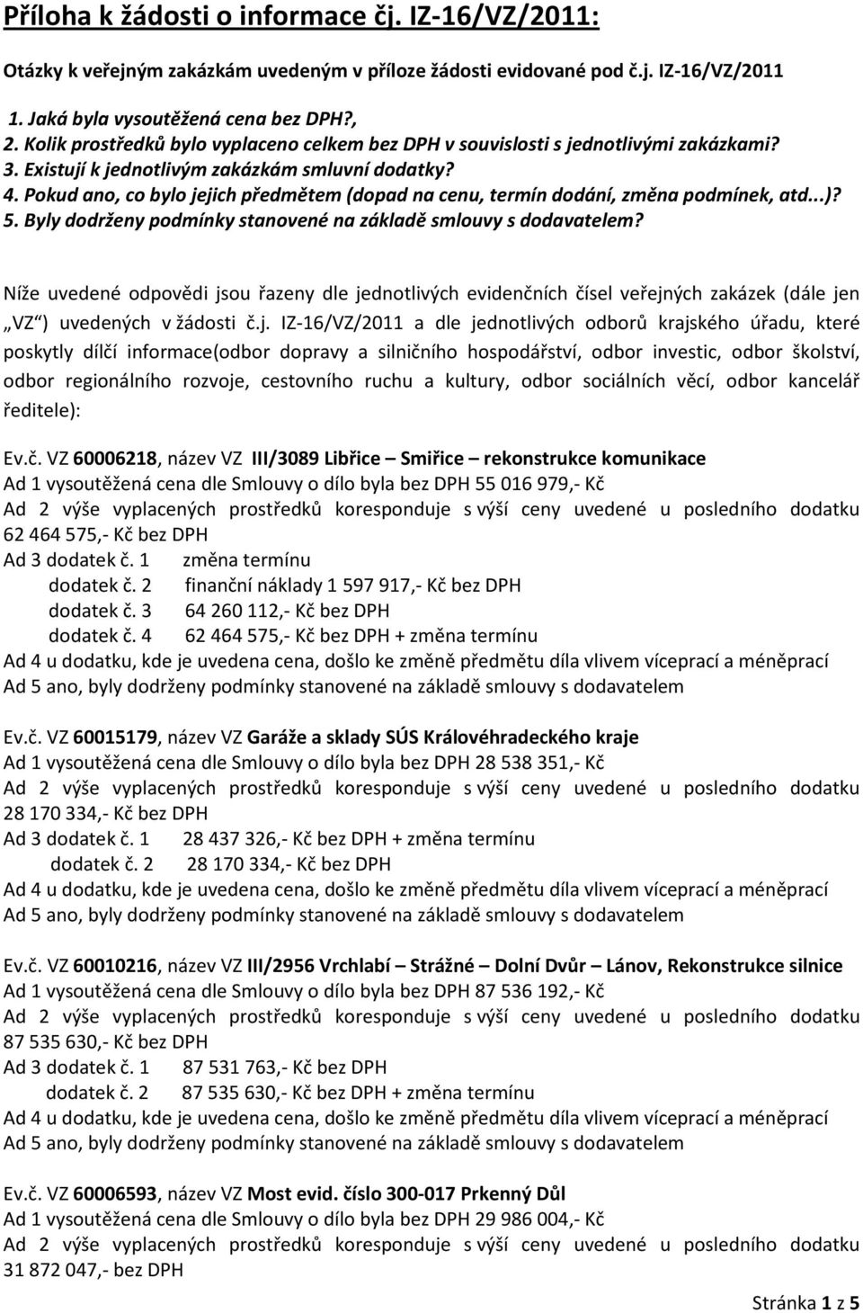 Pokud ano, co bylo jejich předmětem (dopad na cenu, termín dodání, změna podmínek, atd...)? 5. Byly dodrženy podmínky stanovené na základě smlouvy s dodavatelem?