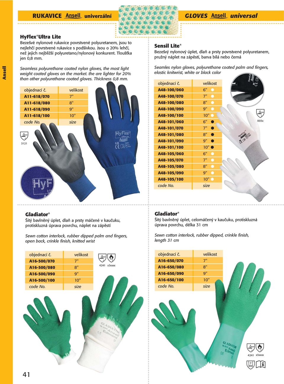 Sensil Lite Bezešvý nylonový úplet, dlaň a prsty povrstvené polyuretanem, pružný náplet na zápěstí, barva bílá nebo černá Seamless polyurethane coated nylon gloves, the most light weight coated