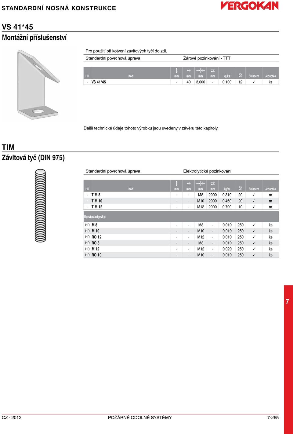 TIM Závitová tyč (DI 95) Elektrolytické pozinkování kg/m u Skladem Jednotka - TIM 8 - - M8 000 0,310 0 P m - TIM 10 - - M10 000 0,460 0 P m - TIM 1 - -