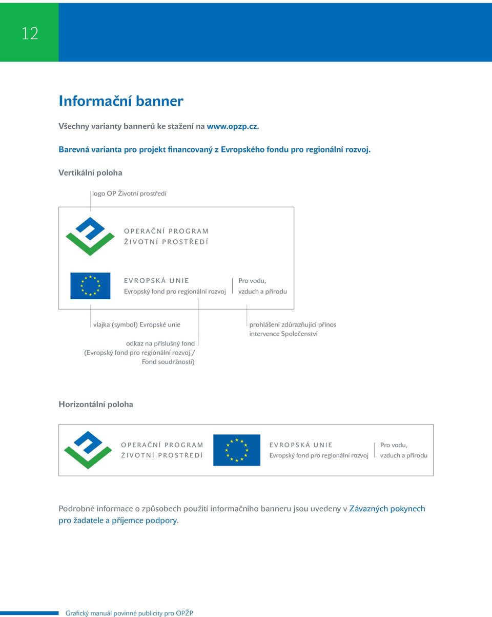 Vertikální poloha logo OP Životní prostředí vlajka (symbol) Evropské unie odkaz na příslušný fond ( / Fond soudržnosti)