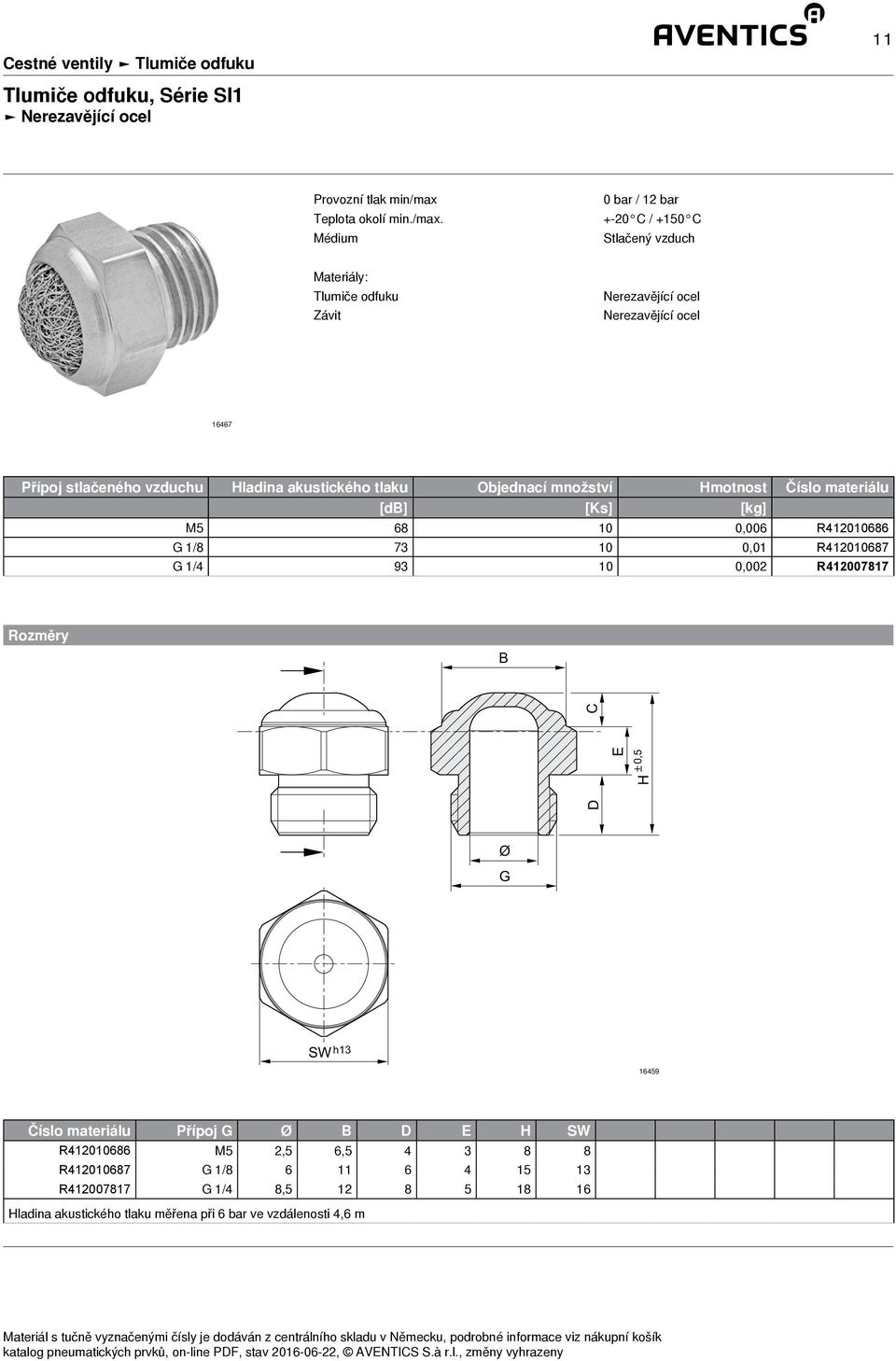 0,01 R412010687 G 1/4 93 10 0,002 R412007817 B D C H 0,5 E Ø G SW h13 16459 Číslo materiálu Přípoj G Ø B D E H SW R412010686 M5 2,5