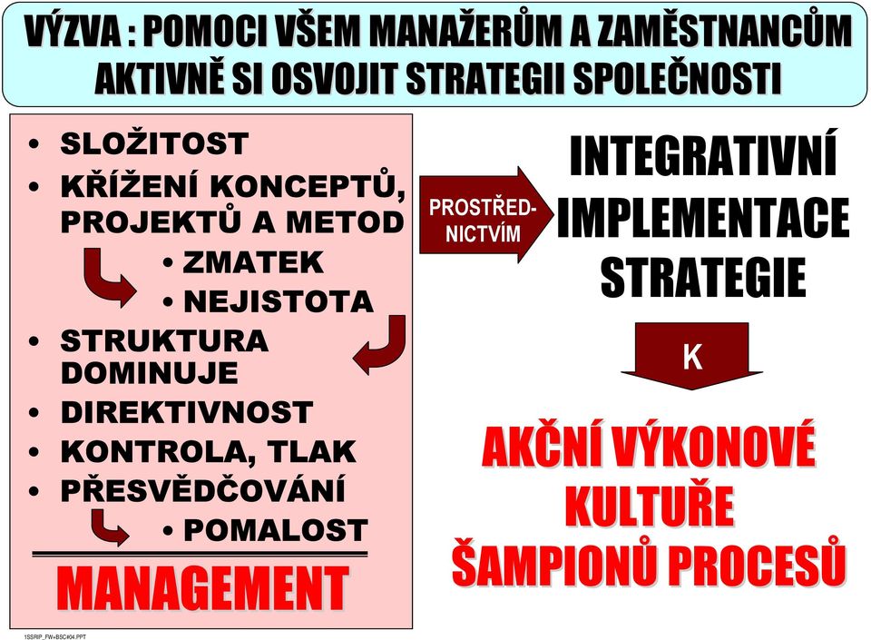 DIREKTIVNOST KONTROLA, TLAK PŘESVĚDČOVÁNÍ POMALOST MANAGEMENT PROSTŘED- NICTVÍM