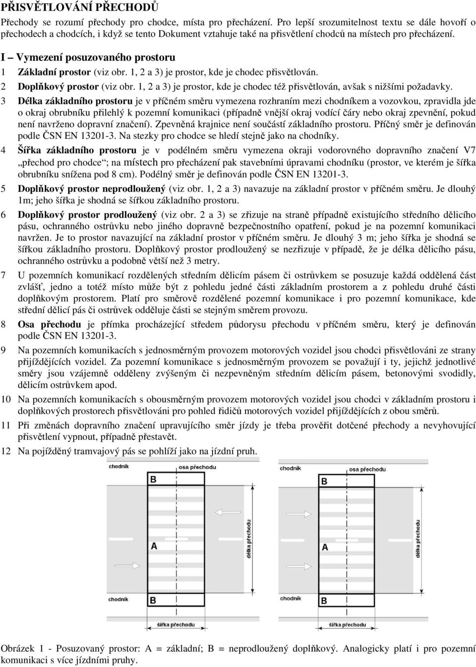 I Vymezení posuzovaného prostoru 1 Základní prostor (viz obr. 1, 2 a 3) je prostor, kde je chodec přisvětlován. 2 Doplňkový prostor (viz obr.