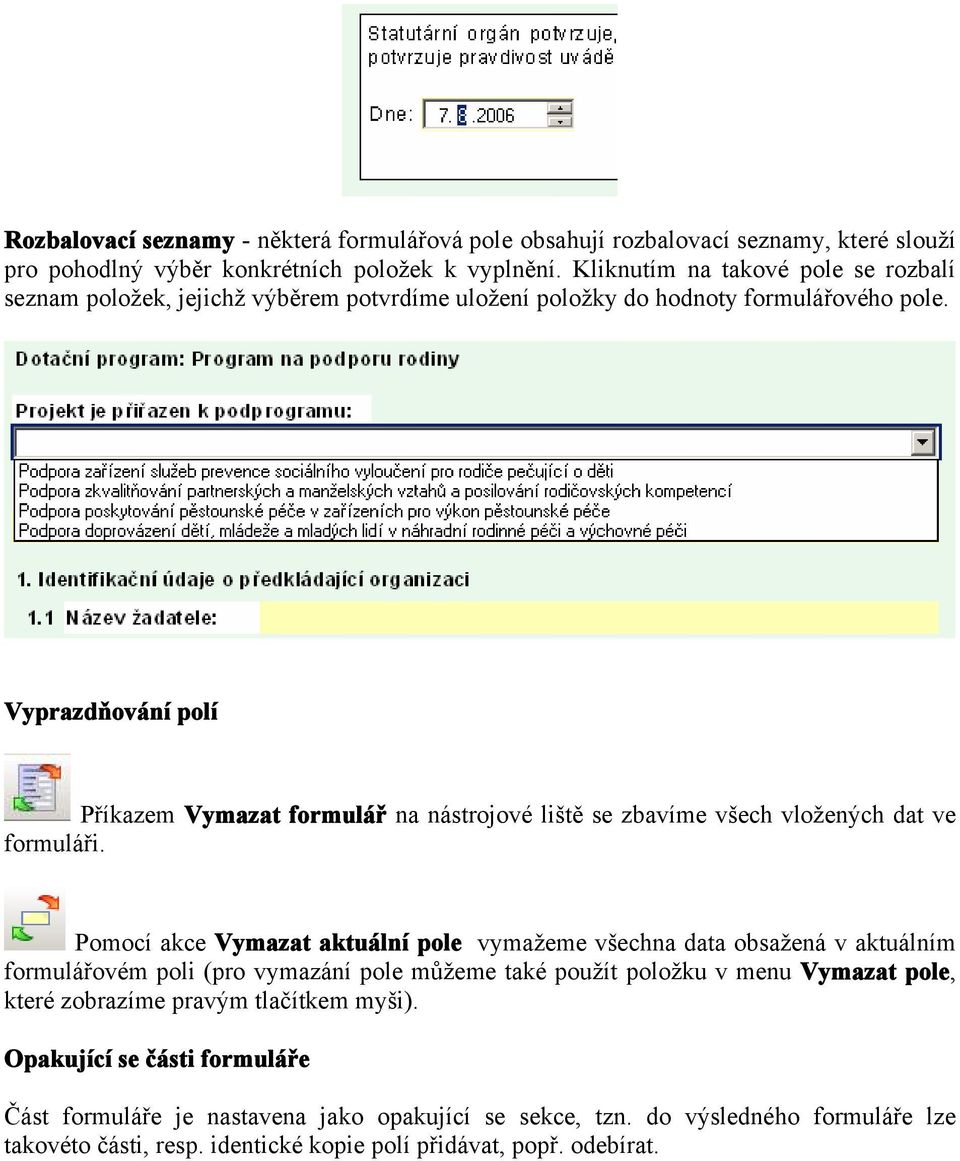 Vyprazdňování polí Příkazem Vymazat formulář na nástrojové liště se zbavíme všech vložených dat ve formuláři.