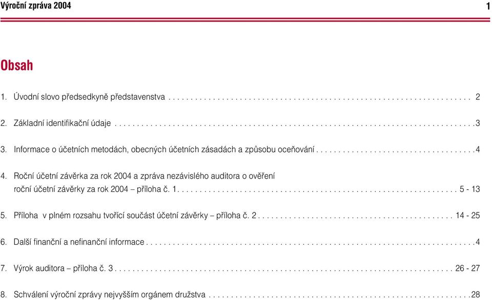 Roční účetní závěrka za rok 2004 a zpráva nezávislého auditora o ověření roční účetní závěrky za rok 2004 příloha č. 1............................................................... 5-13 5.