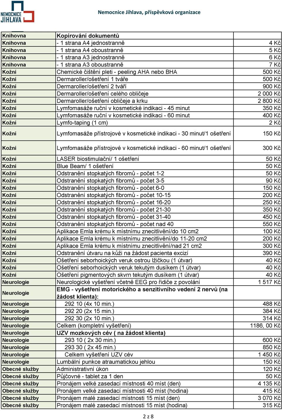 Dermaroller/ošetření obličeje a krku 2 800 Kč Kožní Lymfomasáže ruční v kosmetické indikaci - 45 minut 350 Kč Kožní Lymfomasáže ruční v kosmetické indikaci - 60 minut 400 Kč Kožní Lymfo-taping (1 cm)