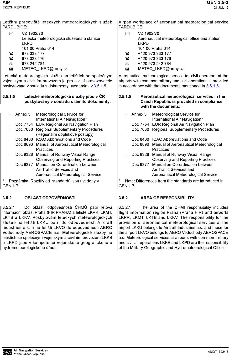 cz Letecká meteorologická služba na letištích se společným vojenským a civilním provozem je pro civilní provozovatele poskytována v souladu s dokumenty uvedenými v 3.5.1.