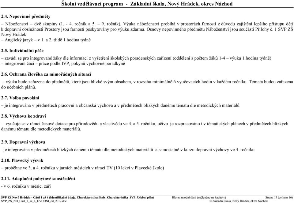 Osnvy nepvinnéh předmětu Nábţenství jsu sučástí Přílhy č. 1 ŠVP ZŠ Nvý Hrádek Anglický jazyk v 1. a 2. třídě 1 hdina týdně 2.5.