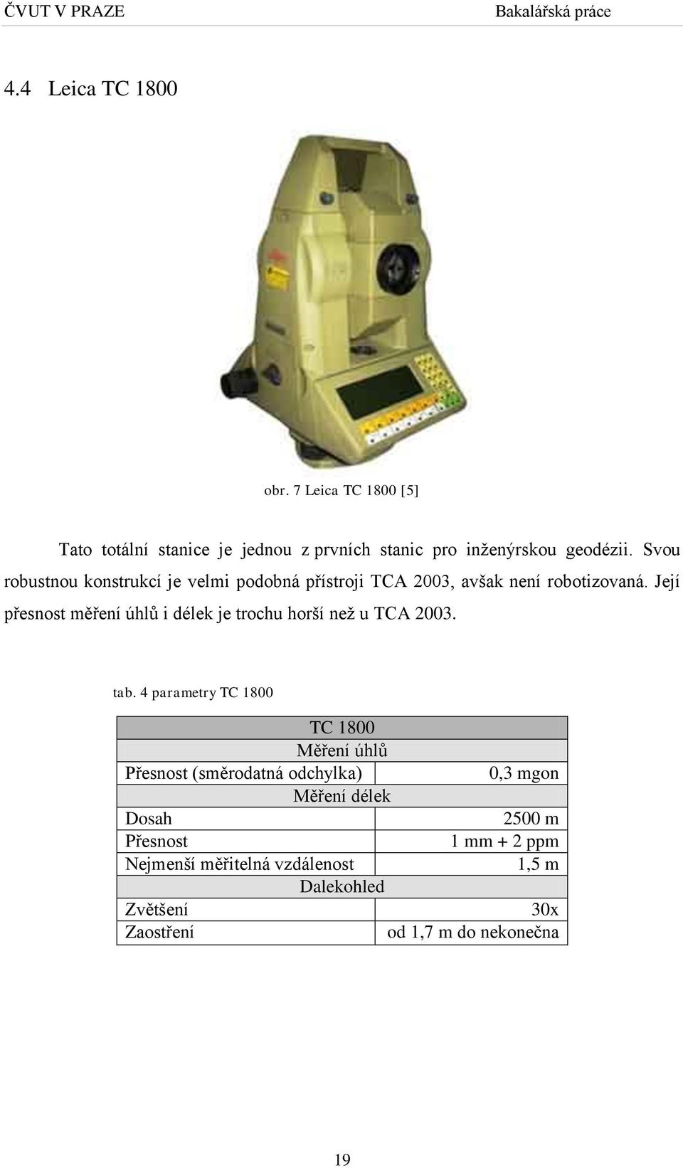 Její přesnost měření úhlů i délek je trochu horší než u TCA 2003. tab.