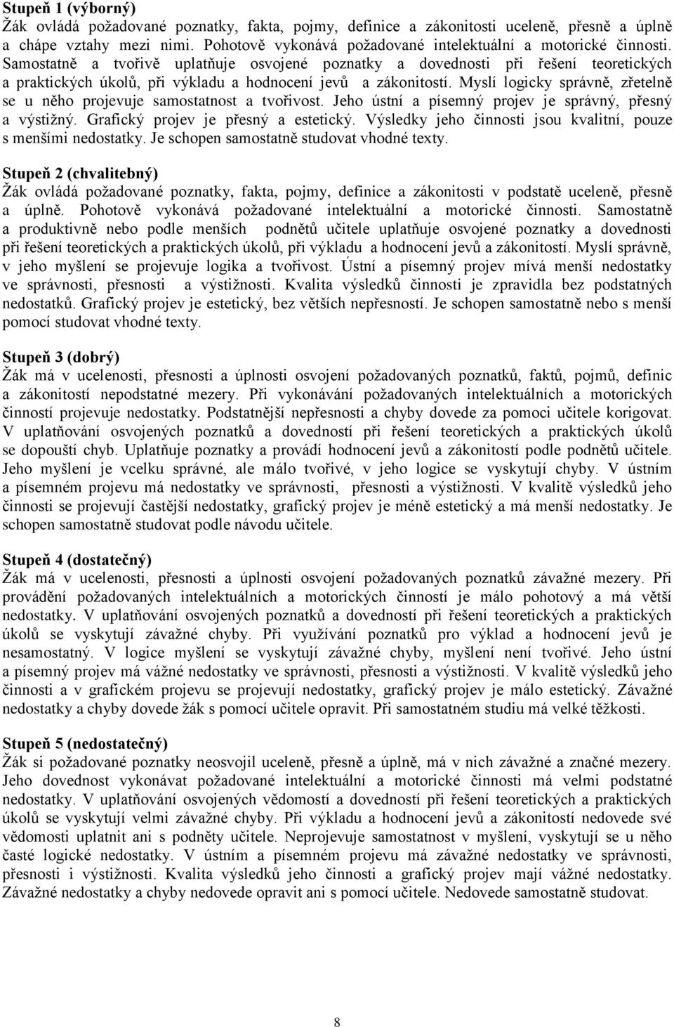 Samostatně a tvořivě uplatňuje osvojené poznatky a dovednosti při řešení teoretických a praktických úkolů, při výkladu a hodnocení jevů a zákonitostí.