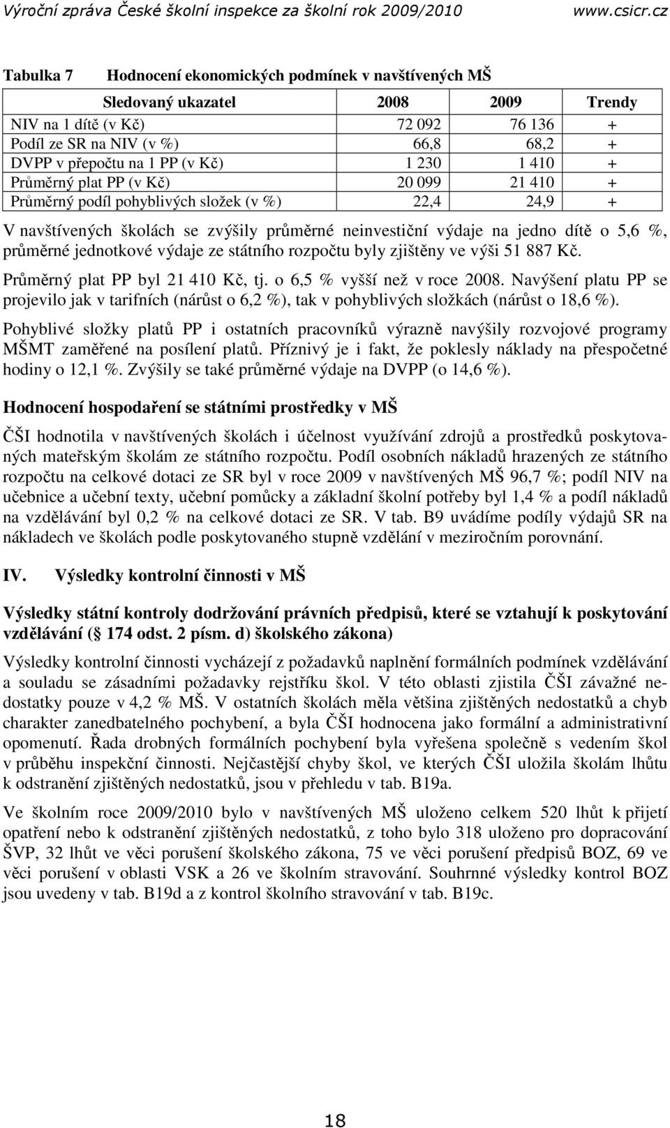 průměrné jednotkové výdaje ze státního rozpočtu byly zjištěny ve výši 51 887 Kč. Průměrný plat PP byl 21 410 Kč, tj. o 6,5 % vyšší než v roce 2008.