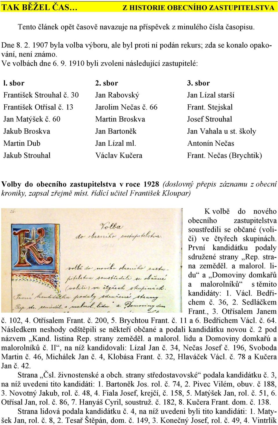 sbor František Strouhal č. 30 Jan Rabovský Jan Lízal starší František Otřísal č. 13 Jarolim Nečas č. 66 Frant. Stejskal Jan Matýšek č.