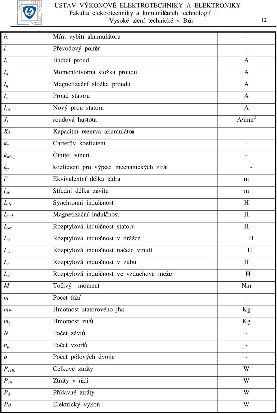 m l av Střední délka závitu m L ds Synchronní indukčnost H L md Magnetizační indukčnost H L sσ Rozptylová indukčnost statoru H L u Rozptylová indukčnost v drážce H L w Rozptylová indukčnost na čele