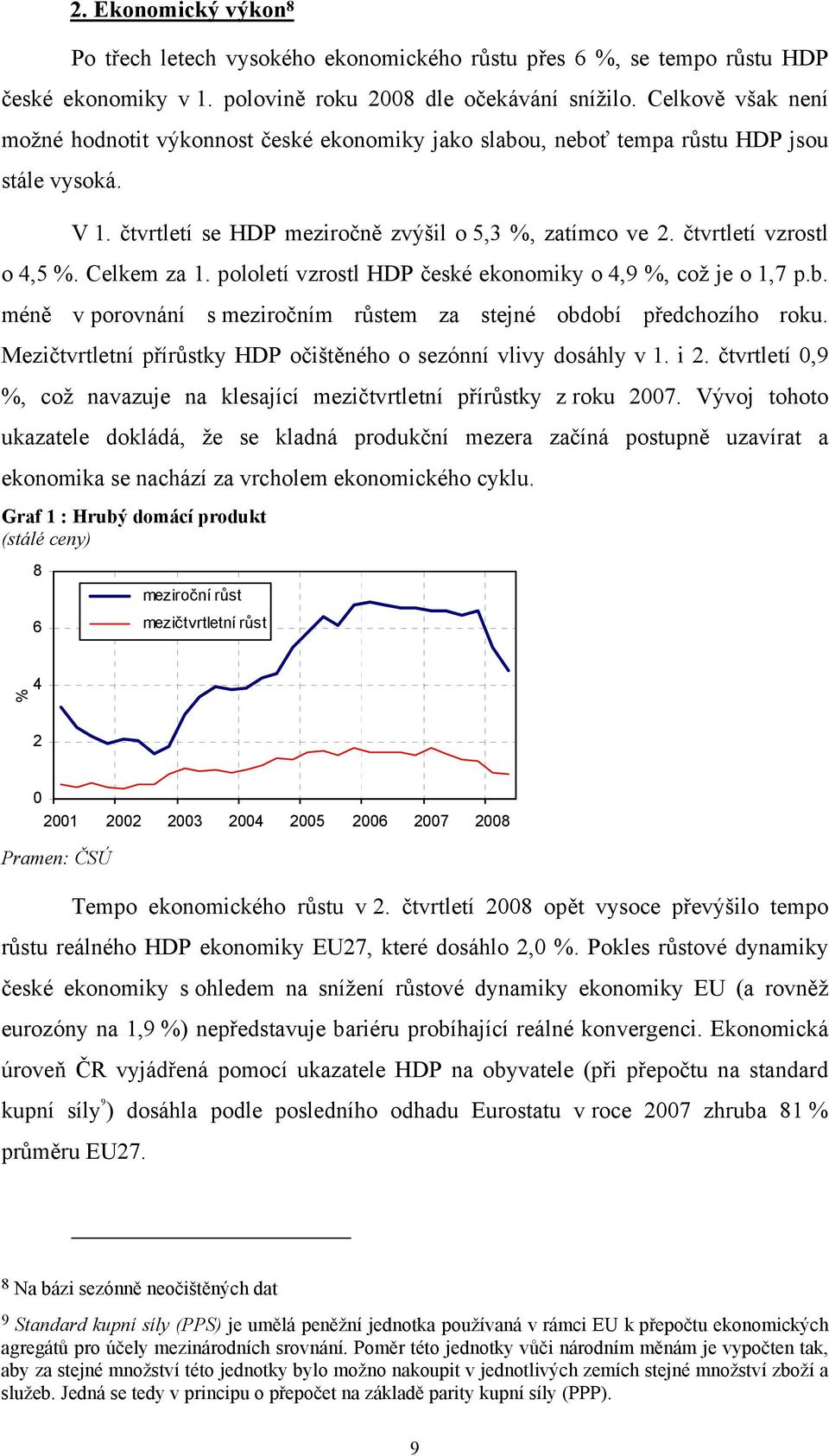 čtvrtletí vzrostl o 4,5 %. Celkem za 1. pololetí vzrostl HDP české ekonomiky o 4,9 %, což je o 1, p.b. méně v porovnání s meziročním růstem za stejné období předchozího roku.