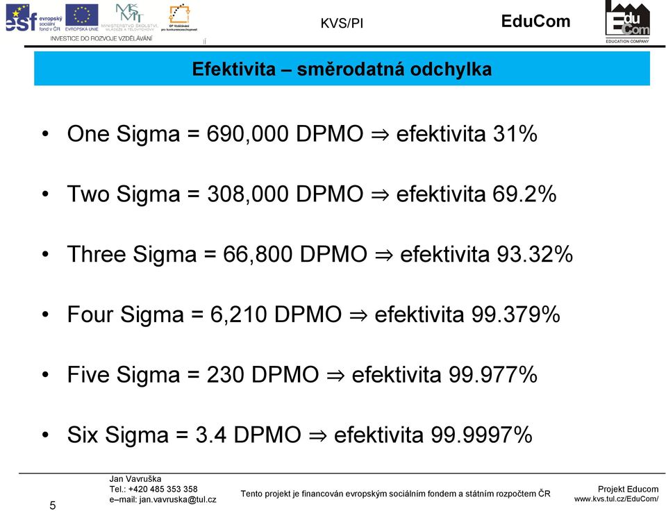 2% Three Sigma = 66,800 DPMO efektivita 93.