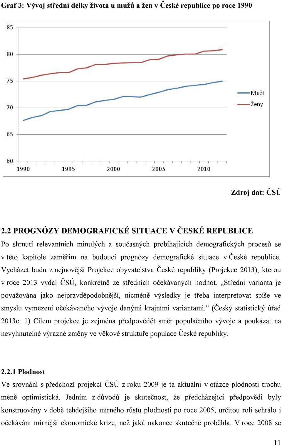 situace v České republice. Vycházet budu z nejnovější Projekce obyvatelstva České republiky (Projekce 2013), kterou v roce 2013 vydal ČSÚ, konkrétně ze středních očekávaných hodnot.