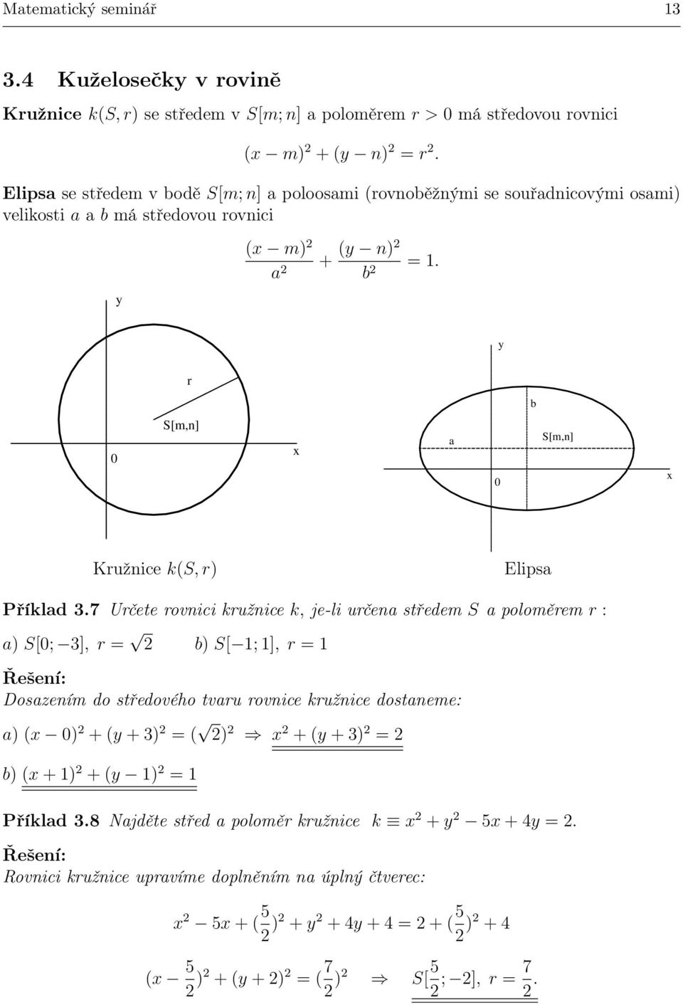 a b y r b S[m,n] a S[m,n] Kružnice k(s, r) Elipsa Příklad 3.