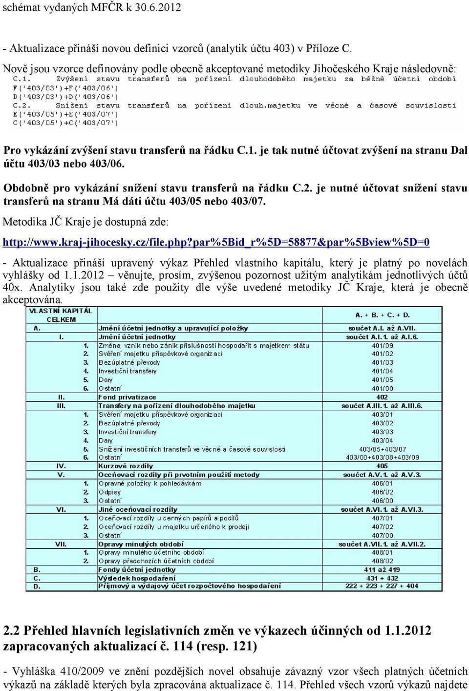 je tak nutné účtovat zvýšení na stranu Dal účtu 403/03 nebo 403/06. Obdobně pro vykázání snížení stavu transferů na řádku C.2.