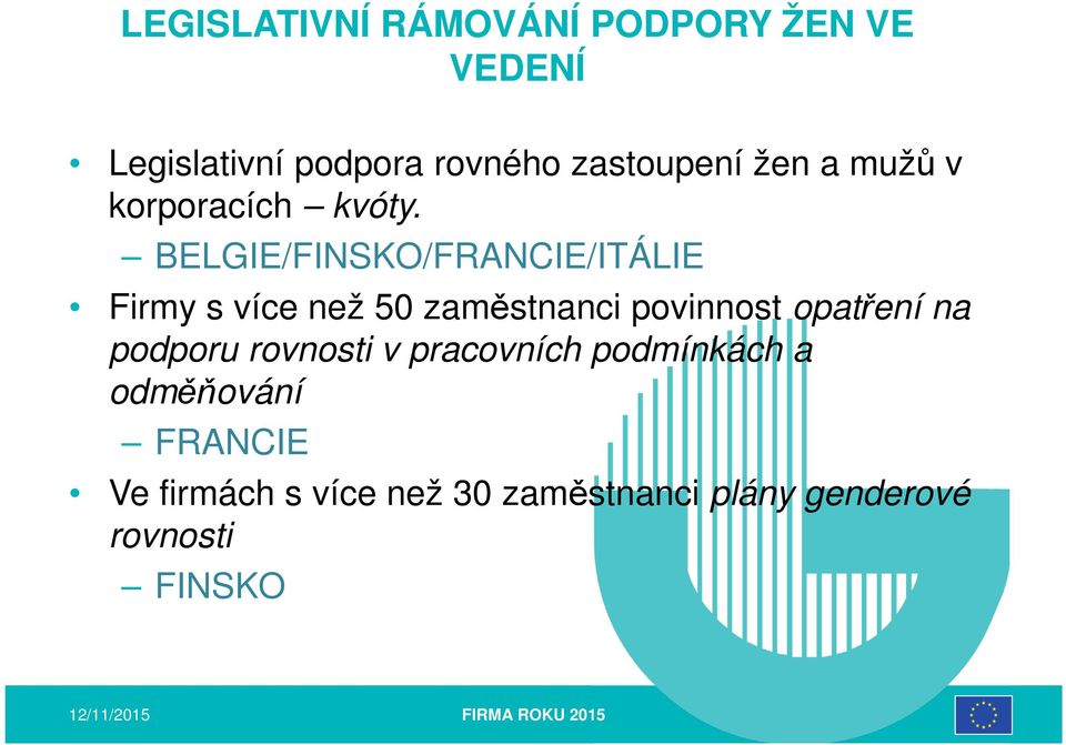 BELGIE/FINSKO/FRANCIE/ITÁLIE Firmy s více než 50 zaměstnanci povinnost opatření na