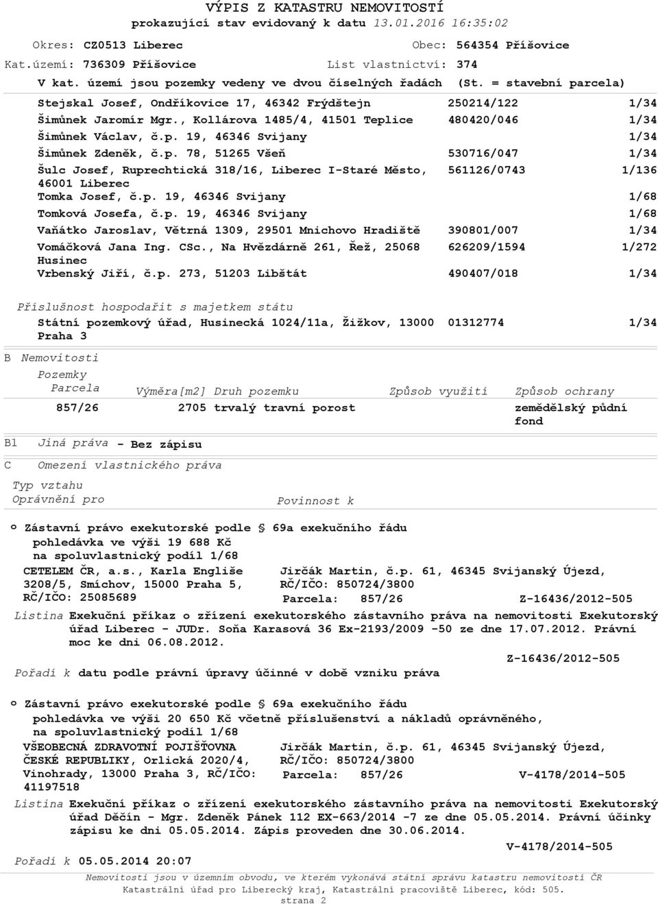 CSc., Na Hvězdárně 261, Řež, 25068 Husinec Vrbenský Jiří, č.p. 273, 51203 Libštát Kat.