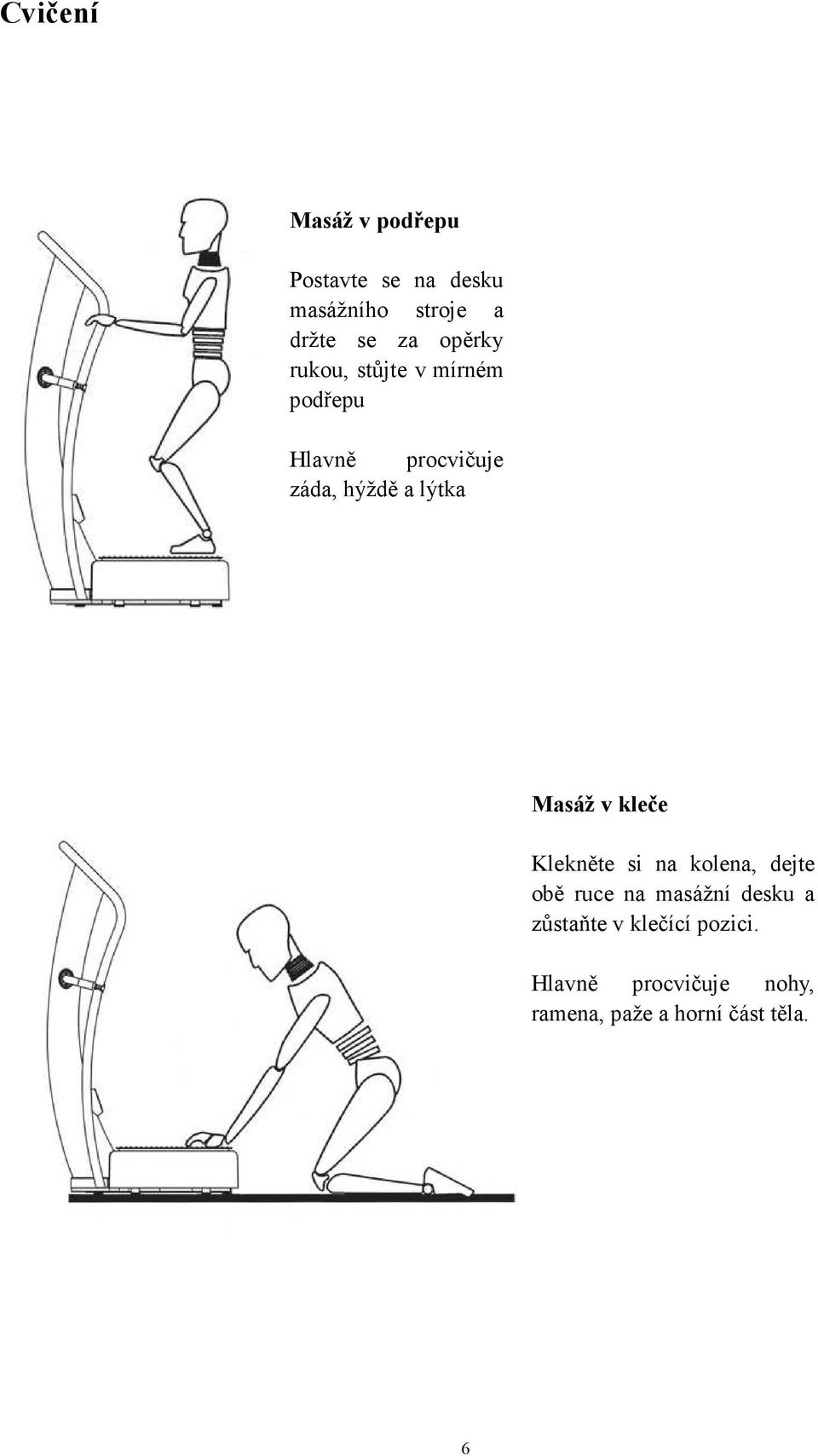 Masáž v kleče Klekněte si na kolena, dejte obě ruce na masážní desku a