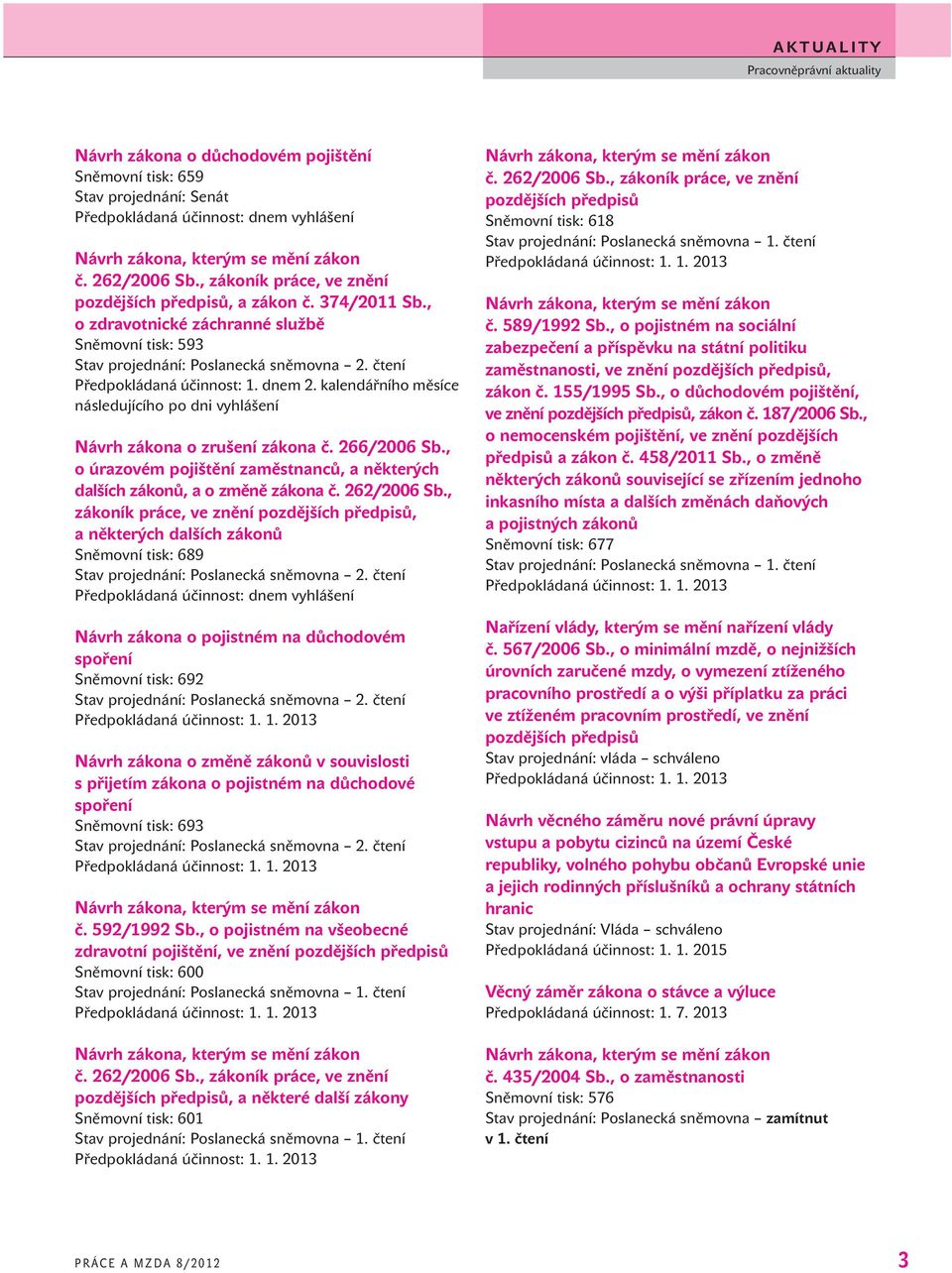 , o úrazovém pojištění zaměstnanců, a některých dalších zákonů, a o změně zákona č. 262/2006 Sb.