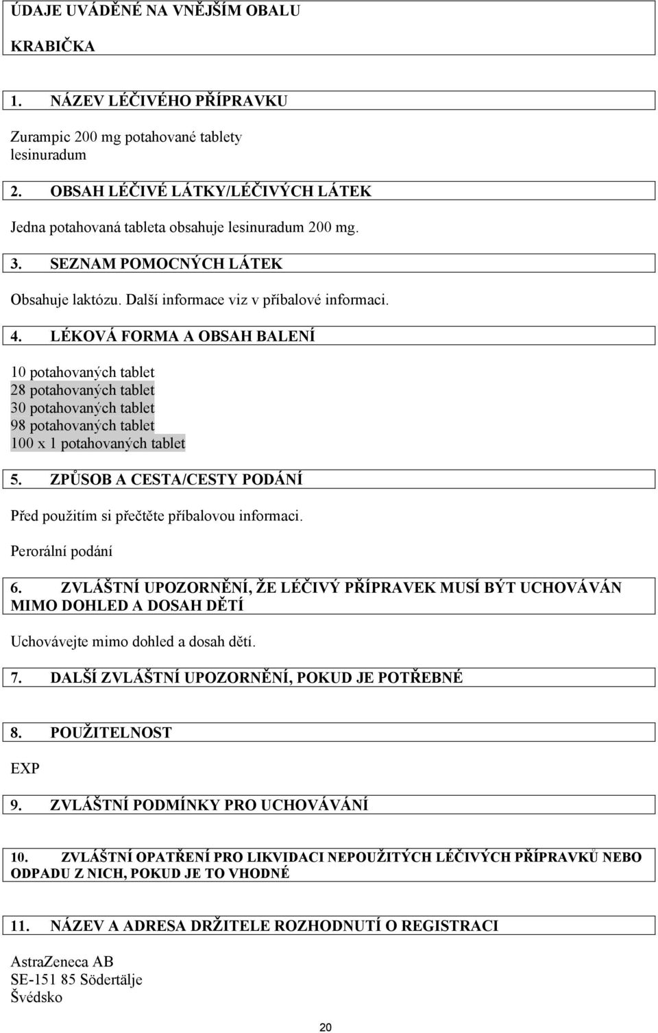 LÉKOVÁ FORMA A OBSAH BALENÍ 10 potahovaných tablet 28 potahovaných tablet 30 potahovaných tablet 98 potahovaných tablet 100 x 1 potahovaných tablet 5.