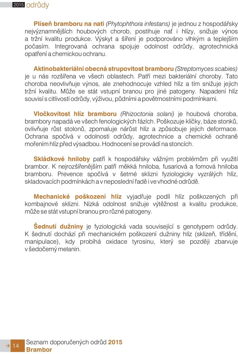 Aktinobakteriální obecná strupovitost bramboru (Streptomyces scabies) je u nás rozšíøena ve všech oblastech. Patøí mezi bakteriální choroby.