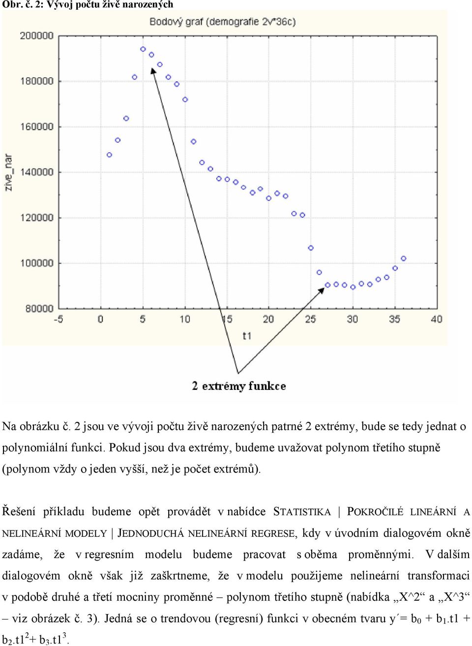 Řešení příkladu budeme opět provádět v nabídce STATISTIKA POKROČILÉ LINEÁRNÍ A NELINEÁRNÍ MODELY JEDNODUCHÁ NELINEÁRNÍ REGRESE, kdy v úvodním dialogovém okně zadáme, že v regresním modelu budeme