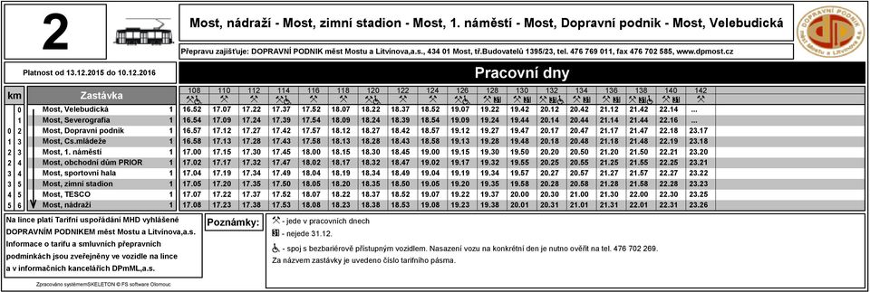 náměstí - Most, Dopravní podnik - Most, Velebudická zajišťuje: DOPRAVNÍ PODNIK měst Mostu a Litvínova,a.s., Most, tř.budovatelů 9/, tel. 7 79, fax 7 7 8, www.dpmost.cz 8 a...7.8 7. 7. 7. 7. 7.7 7.8 7.7 7.9 7.