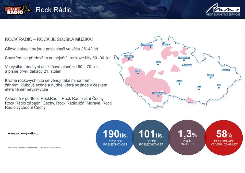 století Kromě rockových hitů se věnují také minoritním žánrům, klubové scéně a hudbě, která se jinde v českém éteru téměř nevyskytuje Aktuálně v portfoliu RockRádií: