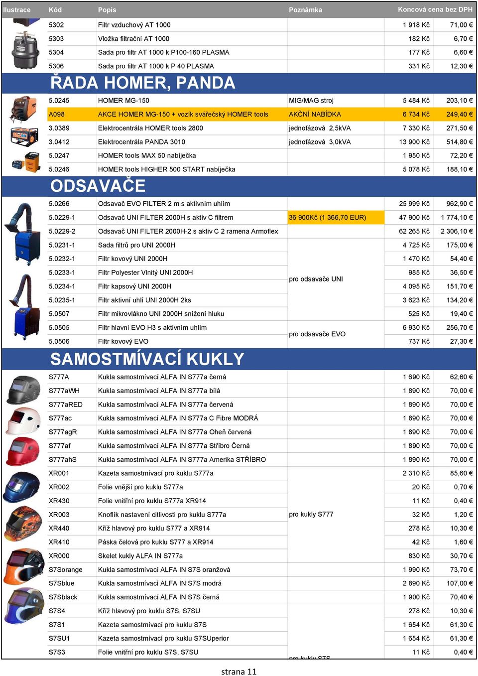 0389 Elektrocentrála HOMER tools 2800 jednofázová 2,5kVA 7 330 Kč 271,50 3.0412 Elektrocentrála PANDA 3010 jednofázová 3,0kVA 13 900 Kč 514,80 5.0247 HOMER tools MAX 50 nabíječka 1 950 Kč 72,20 5.