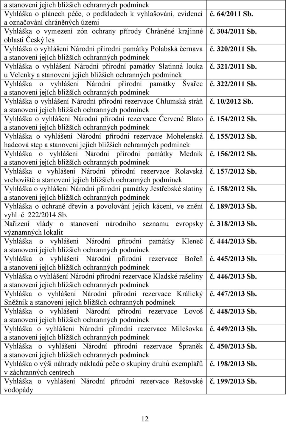 rezervace Chlumská stráň Vyhláška o vyhlášení Národní přírodní rezervace Červené Blato Vyhláška o vyhlášení Národní přírodní rezervace Mohelenská hadcová step Vyhláška o vyhlášení Národní přírodní