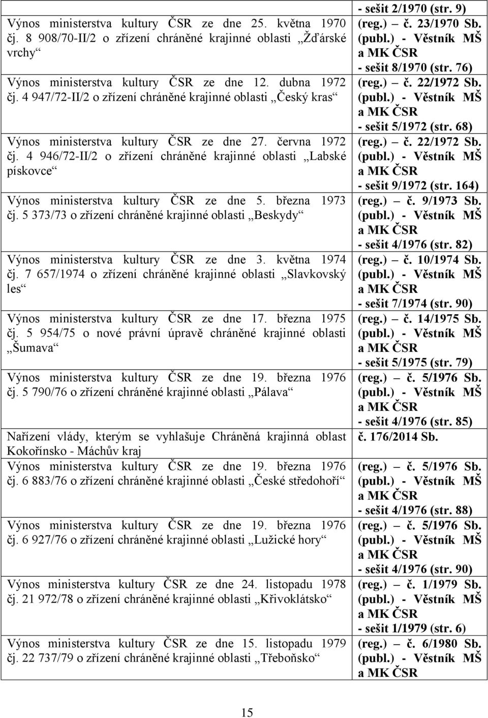 4 946/72-II/2 o zřízení chráněné krajinné oblasti Labské pískovce Výnos ministerstva kultury ČSR ze dne 5. března 1973 čj.