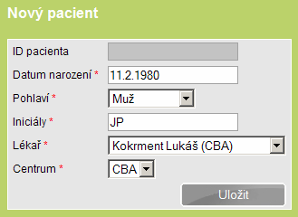 3 Registrace nového pacienta Po stisknutí tlačítka Nový pacient (červená elipsa na Obr