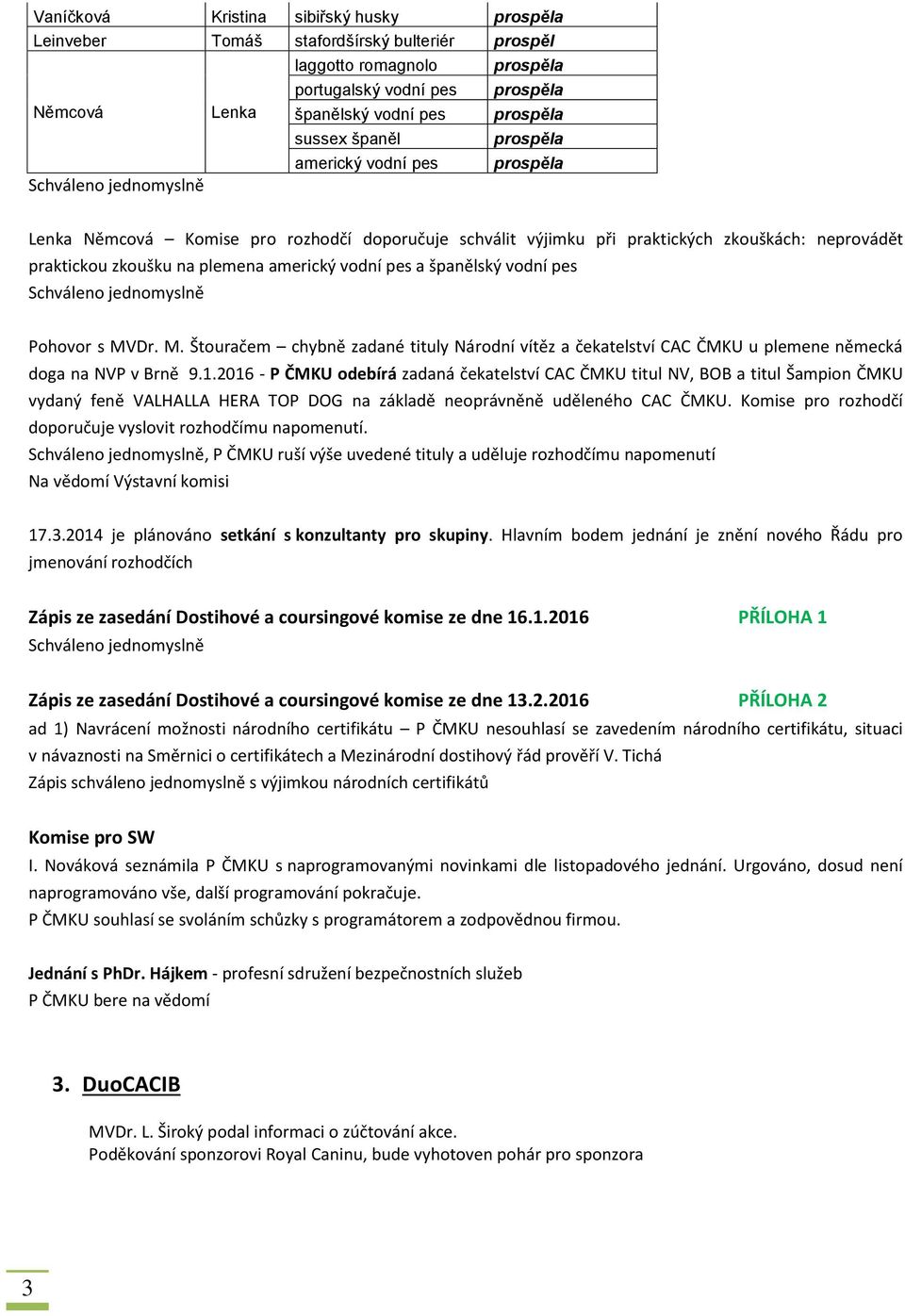 Dr. M. Štouračem chybně zadané tituly Národní vítěz a čekatelství CAC ČMKU u plemene německá doga na NVP v Brně 9.1.